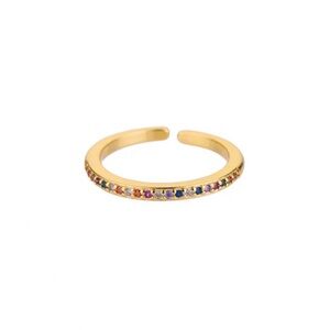Gold PVD Coated Rainbow Pavé Open Band Ring